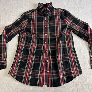 J Crew Tartan Plaid Shirt Women's M Jeweled Buttons Holiday Preppy Funnelneck